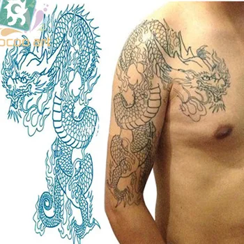 1 Lapas Didelis Didelis Full Atgal Tatuiruotės Lipdukas Blue Dragon Kūno Menas Laikinai Vandeniui Vyrams Seksualus Netikrą Kietas Tatuiruotė