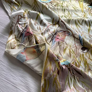 121x140cm Mados Paukščių/Filialai Spausdinti Imituoti Šilko Satino Audinio Moters Suknelė, Palaidinė Pižama Sleepwear 