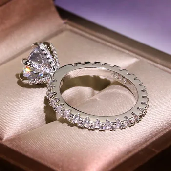 2019 naujausias Klasikinis Vestuvinis Žiedas 6 Nagai Dizainas AAA Balta Kubinis Cirkonis Moterų Moterų Vestuvių Juostoje CZ Žiedai, Papuošalai