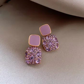2020 Naują Atvykimo Klasikinis Violetinė Crystal Aikštėje Tabaluoti Auskarai Moterims, Elegantiškas Mados Geometrinis Prabangūs Papuošalai