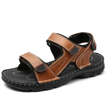 2021 didelio dydžio vyriški sandalai vasarą odos vyriški sandalai Romos vėjo atsitiktinis paplūdimio sandalai minkštas vyriški lauko batai