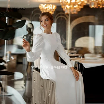 2021 Elegantiškas Satino Vestuvių Suknelės Visas Uždusęs Rankovėmis Paprasta-Line Šalies Vestuvinės Suknelės Valymo Traukinio Vestido De Novia Mariee