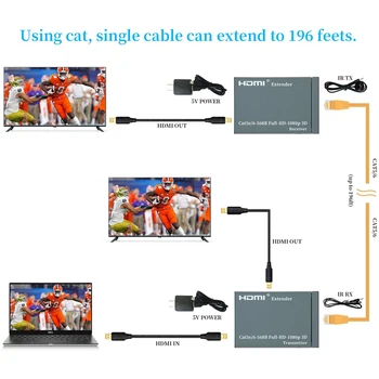 2021 HDMI Extender su MC & Loop Out 1080P HDMI Extender 60m be Nuostolių, RJ45 HDMI Extender Siųstuvas, Imtuvo per Cat5e/Cat6