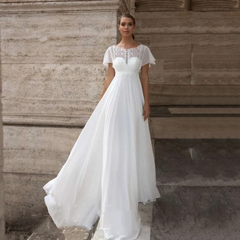 2021 High Juosmeniu Plius Dydis Vestuvių Suknelė Imperijos Aplikacijos Šifono Nuotakos Suknelė Balta Nėrinių Vestuvių Suknelė Nėščioms Moterims