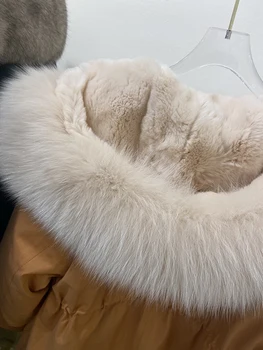 2021 Moterų Žiemos Storio Nekilnojamojo Fox Fur Coat Visiškai Realus Rex Triušio Kailio Pamušalas Parko Šilta Striukė Oranžinė Negabaritinių Šiltas Žieminis Paltas