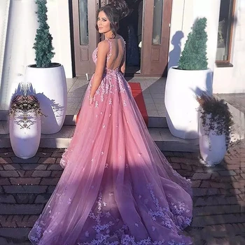 2021 Nauja Rožinė Prom Dresses Moterų Oficialią Šalies Elegantiškas-Line Vestidos De Gala Appliques Nėrinių Rankovių Tiulio Ilgai Vakare Chalatai