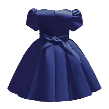2021 naujas mergaičių saldus lankas suknelė vaikų vientisos spalvos burbulas rankovės Princesė Dress priimančiosios pokylių Satino Oficialų Suknelė