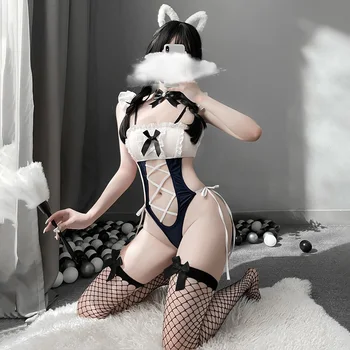 2021 Sexy Cute kačių Mergina seksualus kostiumas Pusėje dirželiai Moters apatiniai Nustatyti Geros Kokybės Iš Komiksų Paroda Kawaii Cosplay katės Kostiumas
