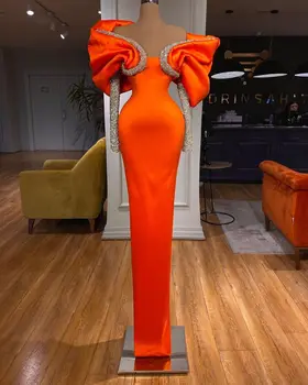 2022 Orange Puošnus, Elegantiškas Undinė Vakaro Suknelės Ilgomis Rankovėmis Blizgančiais Blizgančių Raukiniai Moterys Šalis Inscenizacija Chalatai Užsakymą