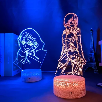 3d Lempos Ataka Titan Pav Vaikai naktinė lempa už Kambario Dekoracija Led Spalva Keičiasi Naktį Šviesos Anime Dovana Mikasa Akermano