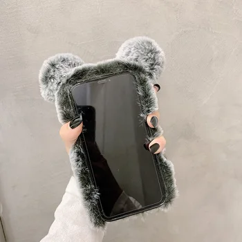 3D Mielas panda Plaukuotas Šiltų Kailinių atveju, Huawei P Smart Plus 2019 P Smart Z Nova 4 4e 3 3e 3i 2i 2 Lite padengti dovana