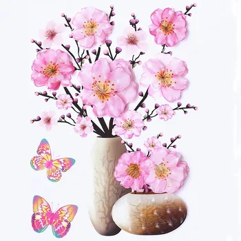 3D modeliavimas rožių gėlių lipdukas stereo modeliavimas vaza siena lipdukas namų fone, apdailos, atsparus vandeniui lipnios