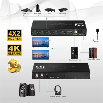 4x2 4K HDMI Jungiklis Audio Extractor ARC & Optinis Toslink 4 2 IŠ Jungiklis HDMI 4K 60Hz HDMI Switcher Nuotolinio Apple TV PS4