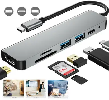 6 in 1 USB HUB C HUB USB Adapteris C su USB 3.0 HDMI Suderinamus Dokas 