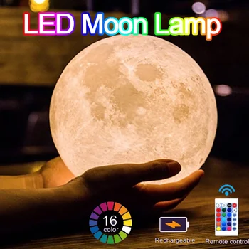 8/15CM 3D Spausdinimo LED Mėnulio Lempa, LED Naktį Šviesą Mėnesiena Vaikams Dovanų Nuotolinio Valdymo 16 Spalva Keičiasi miegamojo puošimas