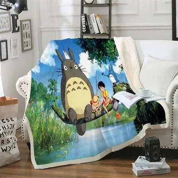 Anime Cartoon Totoro Sherpa Antklodė Girly Gėlių Lovatiesė Aksomo Pliušinis Minkštas Patogus Namo Kempingas Orlaivių Antklodės Mielas Vaikas