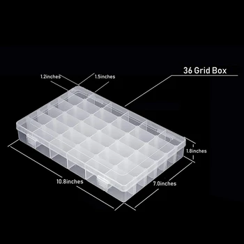Auskarai Dėžutės Laikymo Dėžutė Papuošalų Laikymo Dėžutė Skaidraus Plastiko 36 Kamerų su Dangteliu ir Reguliuojama Pertvara(2vnt)