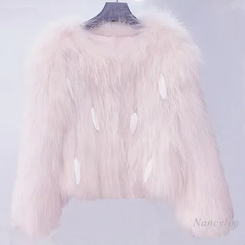 Baltu Kailiu, Kailis Moteriškos 2021 Žiemos Naujas Imitacija Meškėnas Kailių Austi Kutas Plunksnų Slim Fit Paltai Lady Streetwear Trumpas Projekto