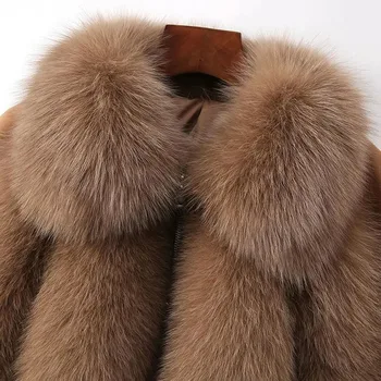 Dirbtiniais Fox Fur Moterų Trumpas Dirbtiniais Odinė Striukė 2021 M. Rudens Žiemos Naujas Stilius Spliced Dirbtiniais Odos Mados Plius Medvilnės Parko Paltai