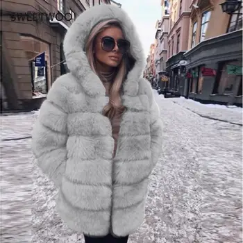 Elegantiškas Dirbtiniais Lapės Kailiniai Paltai Moterims Žiemos Mados Vidutinio Ilgio Dirbtinis Fox Fur Coat Lady Šiltas Netikrą Lapės Kailinius Moteris