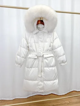 Fitaylor Naujas Moterų Žiemos Striukė 90% Baltųjų Ančių Pūkais Kailis Purus Didelis Kailių Apykaklės Kratinys Striukės Užtrauktukas, Šiltas Snowoutwear