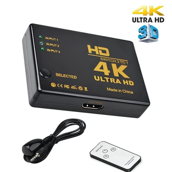 HDMI suderinamus Switcher 4K HD 1080P Vaizdo Jungiklis Xbox DVD PS3 3 in 1 Splitter su Nuotolinio Valdymo Media BOX Kompiuteris