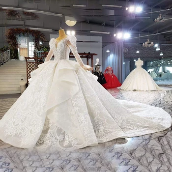HTL1998, Prabangus, Seksualus V-Kaklo Kristalų Duobute Blizgučiais Vestuvių Suknelė iki 2021 m. Už Moteris, Nėriniai Atgal ilgomis Rankovėmis