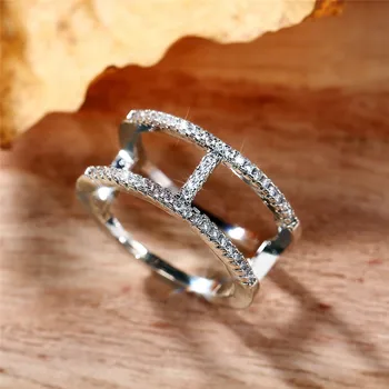 Huitan Geometrinis Dizainas, Elegantiškos Moterys Piršto Žiedai su Blizga Kristalų CZ Stone Mados Universalus Moterų Papuošalai Aukštos Kokybės Žiedai