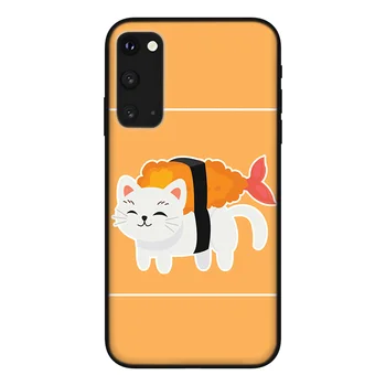 Japonų suši katė telefono dėklas Samsung Galaxy S21 Ultra 10 Pastaba 20 S20 Ultra Plus FE S10 M51 M31 A71 A51 silikono padengti