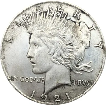 Jungtinių Amerikos Valstijų 1921 Laisvės Monetos Dievu Mes Pasitikime 1 Vieno Taikos Doleris Cupronickel Sidabro Padengtą Kopijuoti Monetas