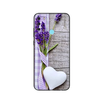 Juoda tpu Case For Garbę 8a Premjero 8s 9 10X Lite 9A 9C 9X Premium Pro 9S Atveju, Padengti levandų Violetinės gėlės