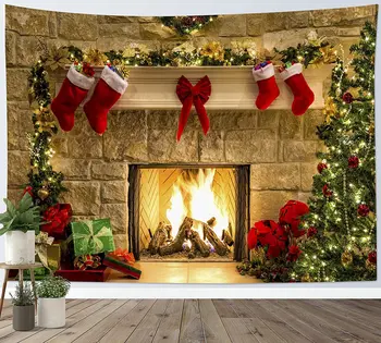 Kalėdų Židinys Didelis Gobeleno Sienos Kabo Kalėdų Eglutės su Kalėdų Kojinę Dekoro Miegamojo Kambarį Bendrabučio Lauko