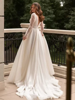 Karšto Pardavimo Princesė Ilgomis Rankovėmis Vestuvių Suknelės 2021 Seksualus Priekiniai Ritininės Vestuvių Suknelės V Iškirpte Boho Nuotakos Suknelės Atgal