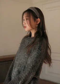 Korėjos retro laukinių houndstooth plaukų juosta moterų storio paspauskite plaukų paprasta headhoop net garsenybių ins sponge padidėjęs platus pusėje