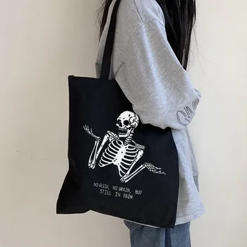 Laiškas spausdinti Gotikos kaukolė drobė maišelis Japonų animacinių filmų įdomus moteris maišo atsitiktinis Harajuku tamsiai shopper bag didelių pajėgumų pečių krepšiai