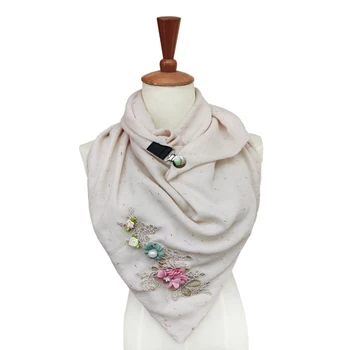 Mados dizaino rankų darbo moterų hijab šalikas minkštas Spalvotų taškų medvilnės, kaklaskares ir antklodės Siuvinėjimo gėlės su odos rankogalių
