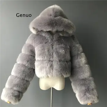 Mados Gobtuvu Dirbtiniais Kailių Paltai Moterims 2021 Žiemą Šiltas Plius Dydis 5Xl Mėlyna Furry Elegantiškas Paltas Pliušinis Pasėlių Striukė Femme