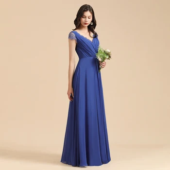 MisShow BM3016, Pagaminti pagal Užsakymą, 50 Spalvų Royal Blue Bridesmaid Dresses Ilgai Lace V-Neck Vestuvių vakarinę Suknelę Chalatas de soiree