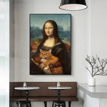 Mona Lisa Katė Senovinių Plakatų ir grafikos Abstrakčiai Napoleonas Katė Klasikinis Sienos Menas Drobė Nuotrauką Namų Dekoratyvinis Dažymas