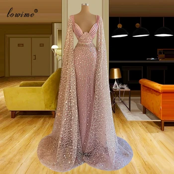 Musulmonų Blizgučiai Blizgančiais Vakaro Suknelės Ilgomis Rankovėmis Arabų Vakare Chalatai Moterims Šalis Rožinė Garsenybių Suknelės 2021 Skraiste Femme