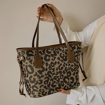 Naujas Paprastas Pirkinių Krepšys, Leopardas Spausdinimui Nešti Maišą Pečių Maišą Rankinės Didelės Talpos Nuotrauką Maišelis Didelis Maišas Moterų Krepšys
