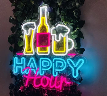 Neon Užsakymą Ženklas LED Šviesos Happy Hour Alaus Rožinė Įdomus Apdailos Siena, Durų Logotipas Rodo, Solo Laiką Pavadinimas Vestuves Faceplate