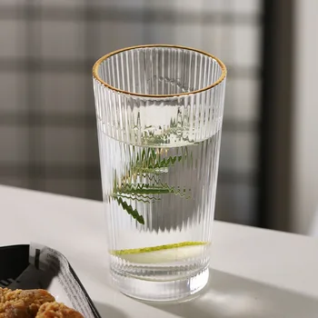 Nordic Light luxury vertikali juostelė stiklo vandens puodelį retro ins vėjo stiklo net raudona kavos puodelį, namų apyvokos sulčių taurė