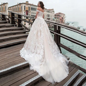 Nėriniai vestuvinė suknelė, vieną petį v-kaklo retro rankovių nuotakos suknelės temperamentas atgal dirželiai nėriniai, uodegų purus sijonas