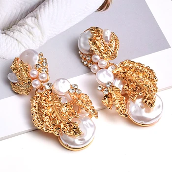 Oficiali svetainė paties stiliaus kabo perlų formos auskarai, rinkinį, kuriame yra kristalų, aukso, moterų papuošalai, auskarai,