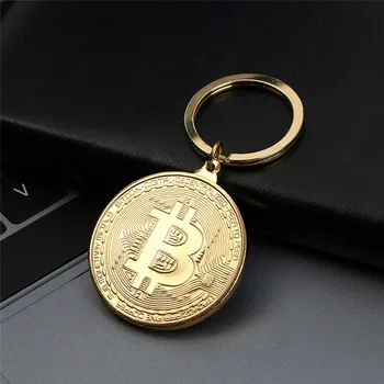 Paauksuoti Bitcoin Monetos Key Chain Pinigų Suvenyras Namų Puošybai Naujausias Paketų Prižiūrėtojų Raktinę Pakabukas Kolekcines Monetos Meno Kolekcija Dovana
