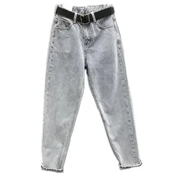 Pantalones vaqueros de nueve puntos con sabor upės Honkongo para mujer,B65 džinsai holgados de cintura alta para estudiantes