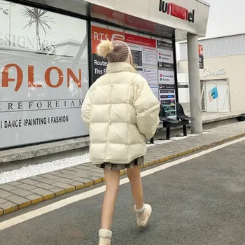 Parkas Moterų Žiemos Paltai Harajuku Viršutiniai drabužiai Plius dydis 2XL Trumpas Stiliaus Nėrinių-up Kišenės Merginos Saldus Atsitiktinis Mados Ulzzang Šiltas