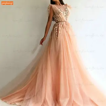 Pearl Pink Prom Dresses Ilgai 2021 Vestido De Fiesta Largo O Kaklo Appliqued Kristalų платье на выпускной Linija Moterims Šalis Suknelė