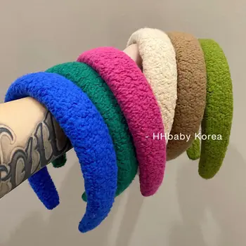 Pliušinis rudens ir žiemos spalvų departamento ėriukų plaukų plataus krašto kaspinai moterų dizaineris accesorios para mujer kabeljas